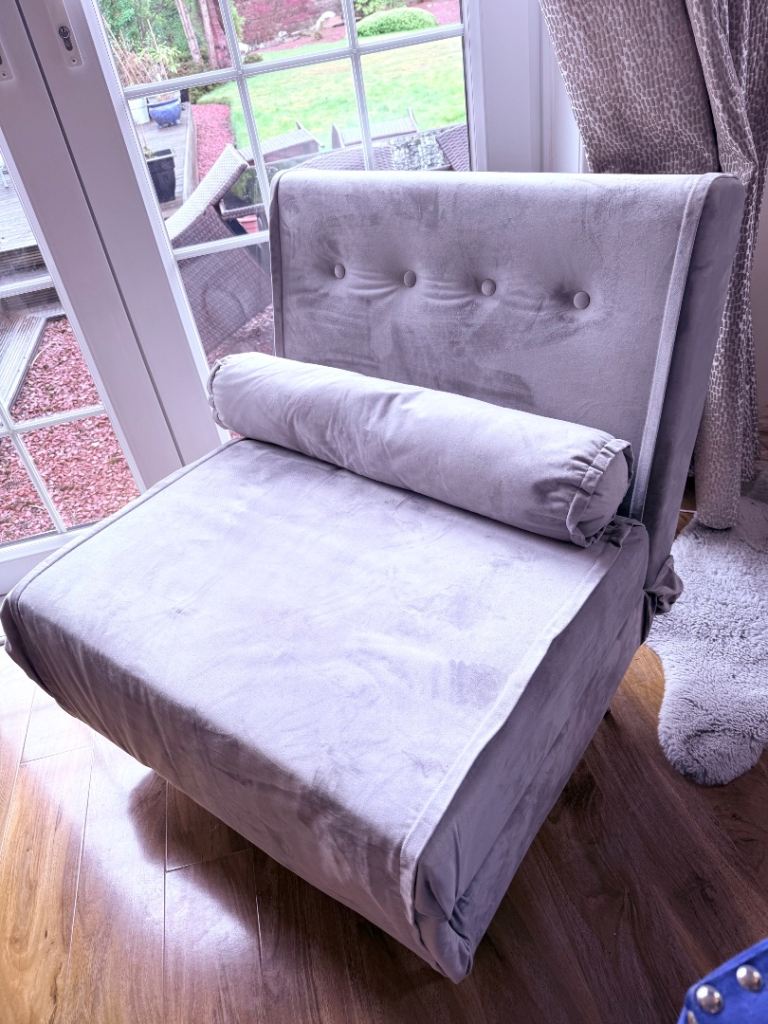 Stunning Silver Grey Single Sofa Bed with Bolster Cushion - Like New