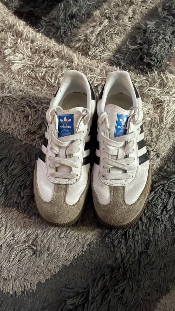Adidas Samba Trainers – White with Black Stripes, Good Condition