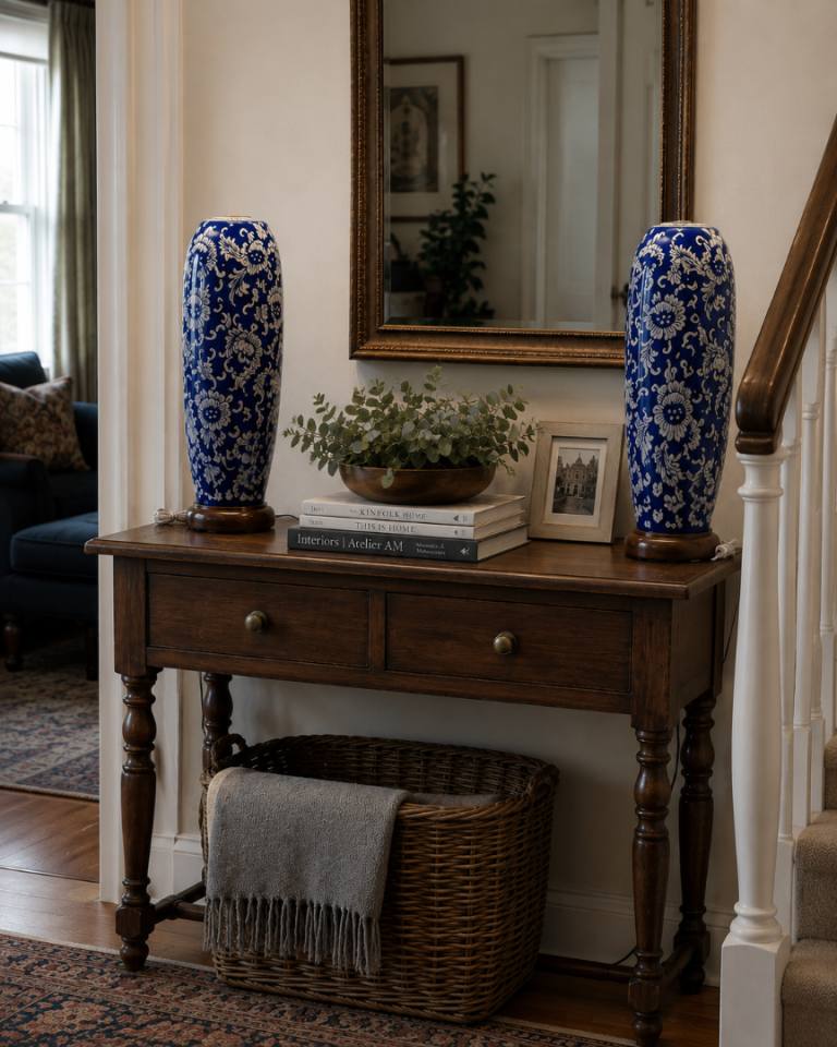 2 Hand Painted Blue Lamps