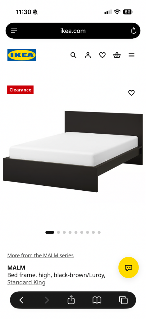 IKEA MALM Kingsize Bed Frame - Black-Brown, Good Condition