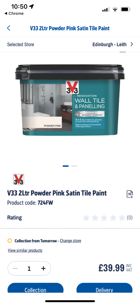 image for 3V3 Tile Paint - Powder Pink Satin 
