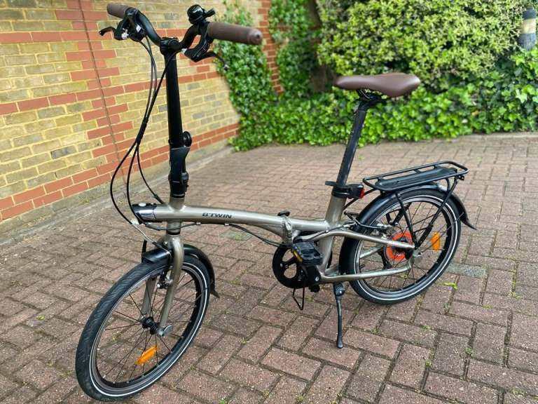 B'Twin Folding Bike – Beige, Good Condition