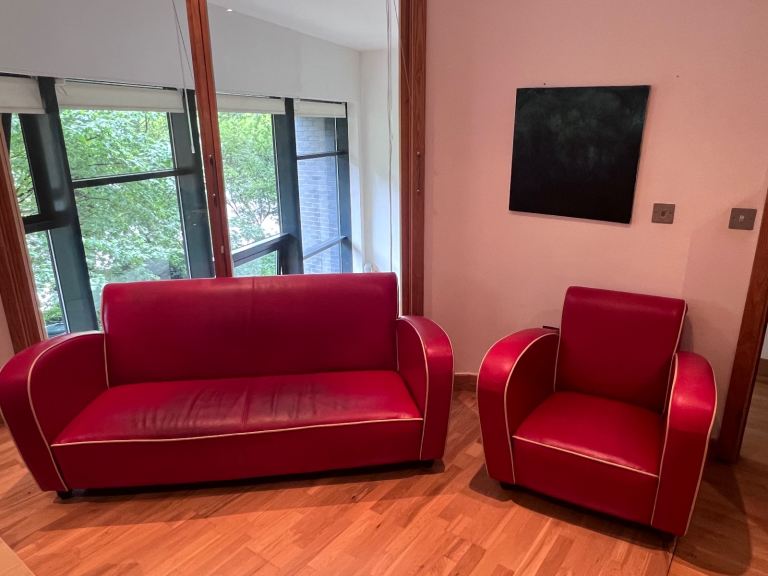FREE - Vintage Red Leather Sofa & Chair 