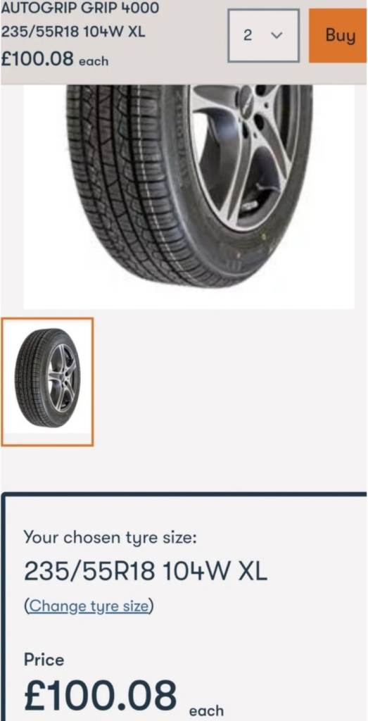 235 55 18 Autogrip 104W XL Grip4000 Tyre New X1 Summer