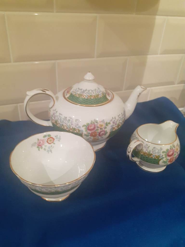 Vintage Copeland Grosvenor China Chatsworth, Teapot, Milk Jug and Sugar Bowl, Unused, Beautiful