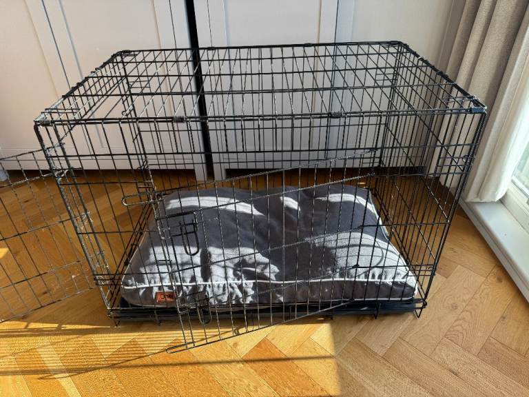 Omlet Fido Classic 36” Folding Dog Crate with Dog Bed – Twin Door