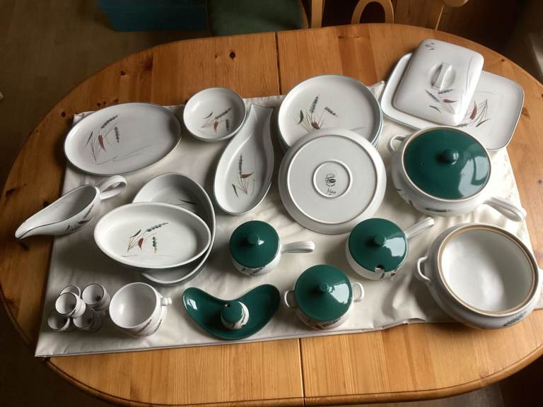 Denby Green Wheat tableware, plates, bowls dishes, egg cups, over 30 items.