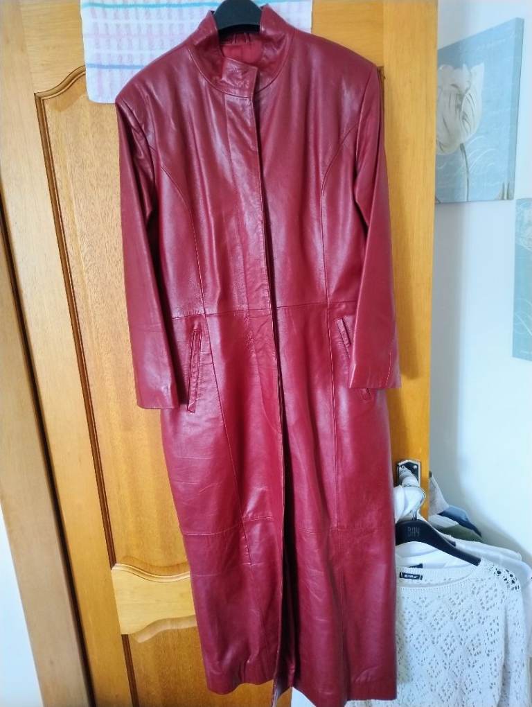Lovely Red Leather Trench Coat – Excellent Condition