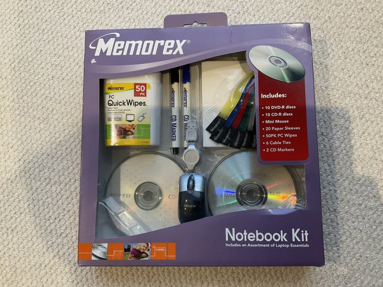 Memorex Computer Notebook Kit  - discs , mouse , ties etc 