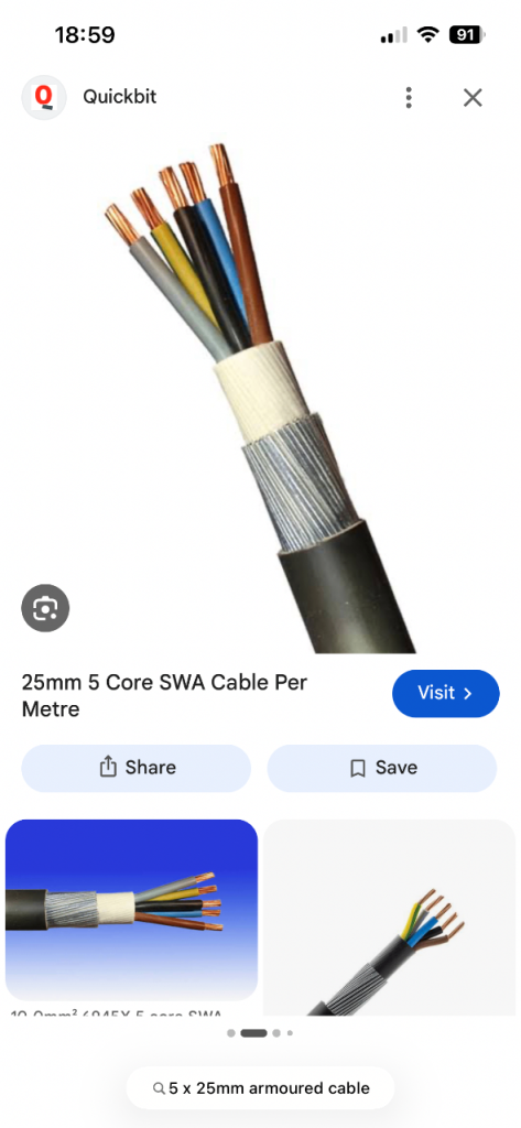 5 core x 25mm Arnoured Cable