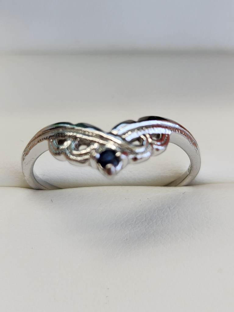 SILVER BLUE TOPAZ WISHBONE RING