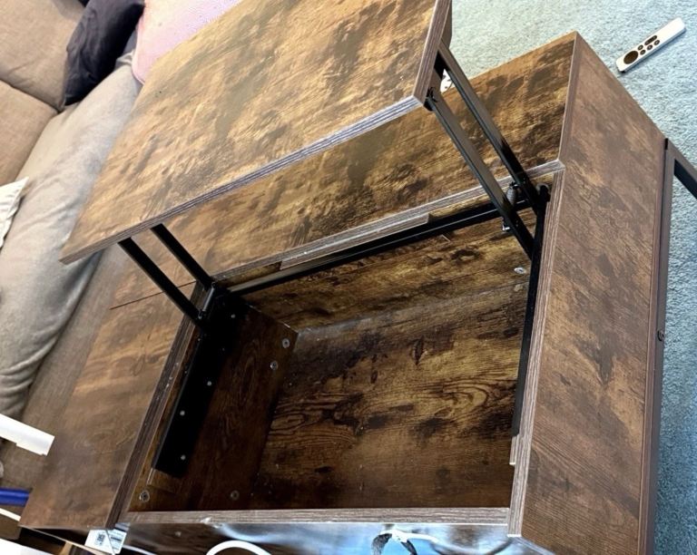 Industrial Lift-Top Coffee Table with Hidden Storage and Shelves