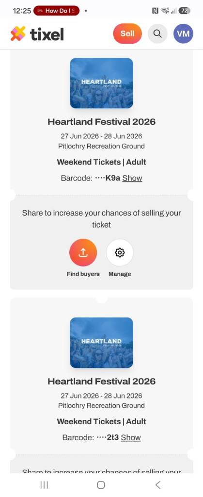 Selling 2x tickets for Heartland festival in Pitlochry 