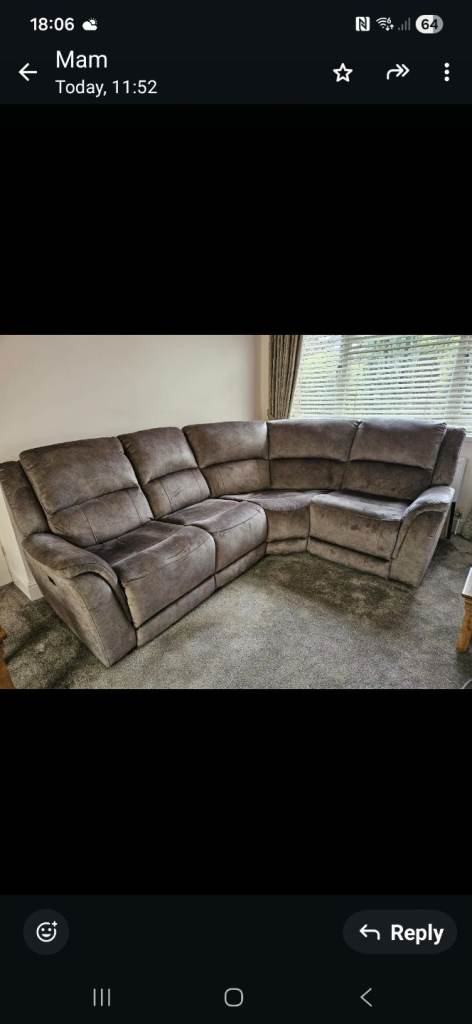   Declan left hand facing 2 corner 1 power recliner sofa. 6 MONTHS OLD NO damage and chair
