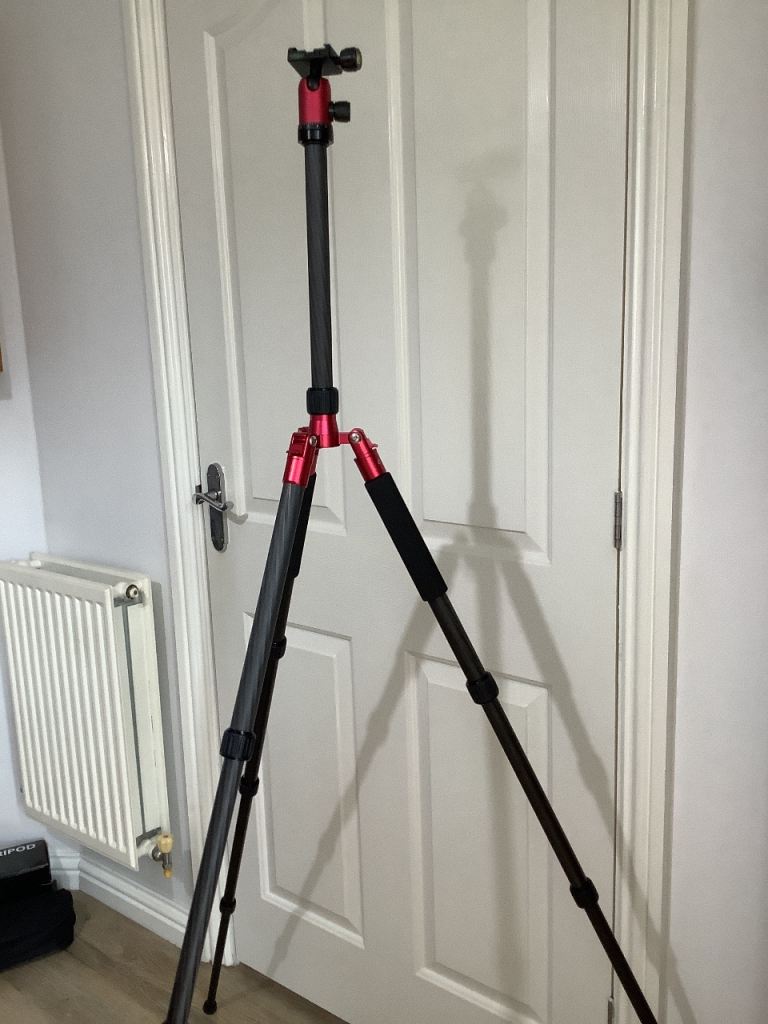 Camera Tripod with Ball Head – Good Condition, Black & Red