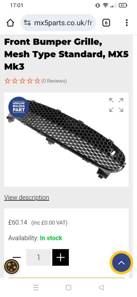 MAZDA MX5 MK3 HONEYCOMB BLACK GRILL