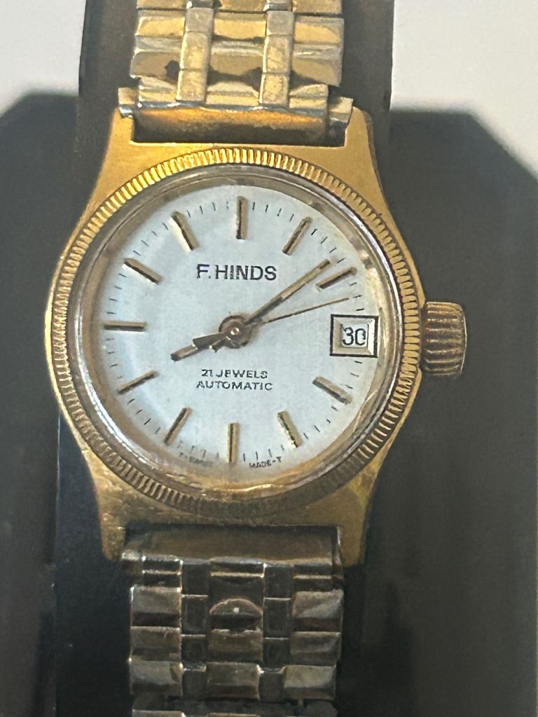 Ladies Watch “F Hinds” Swiss, Golden, 21-Jls Automatic, keeps time 