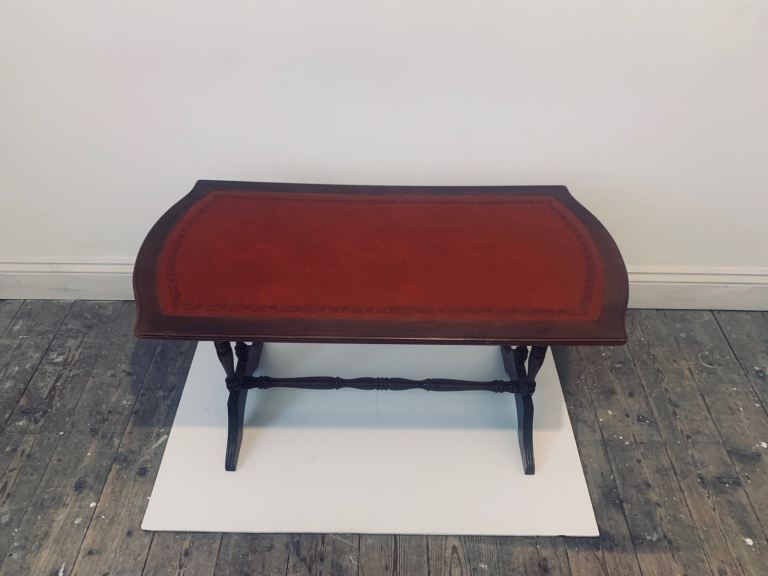Vintage Red Leather Top Coffee Table