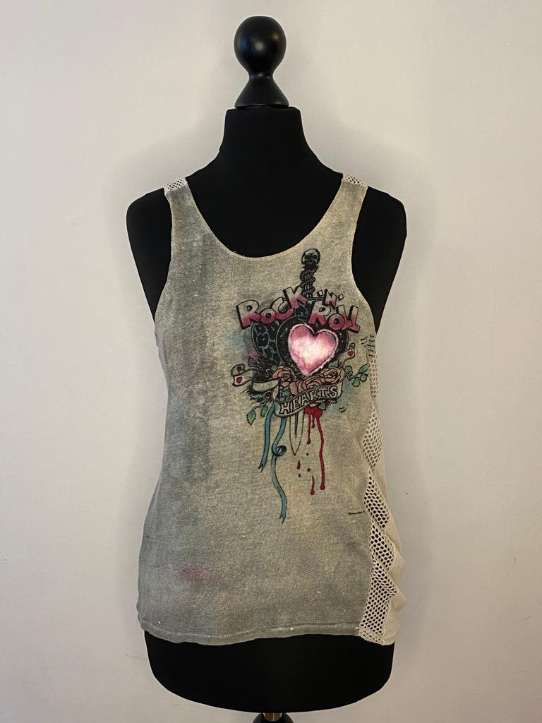 image for Rare and collectable KITSCH of London 1980s Rock n Roll Hearts Tank Top