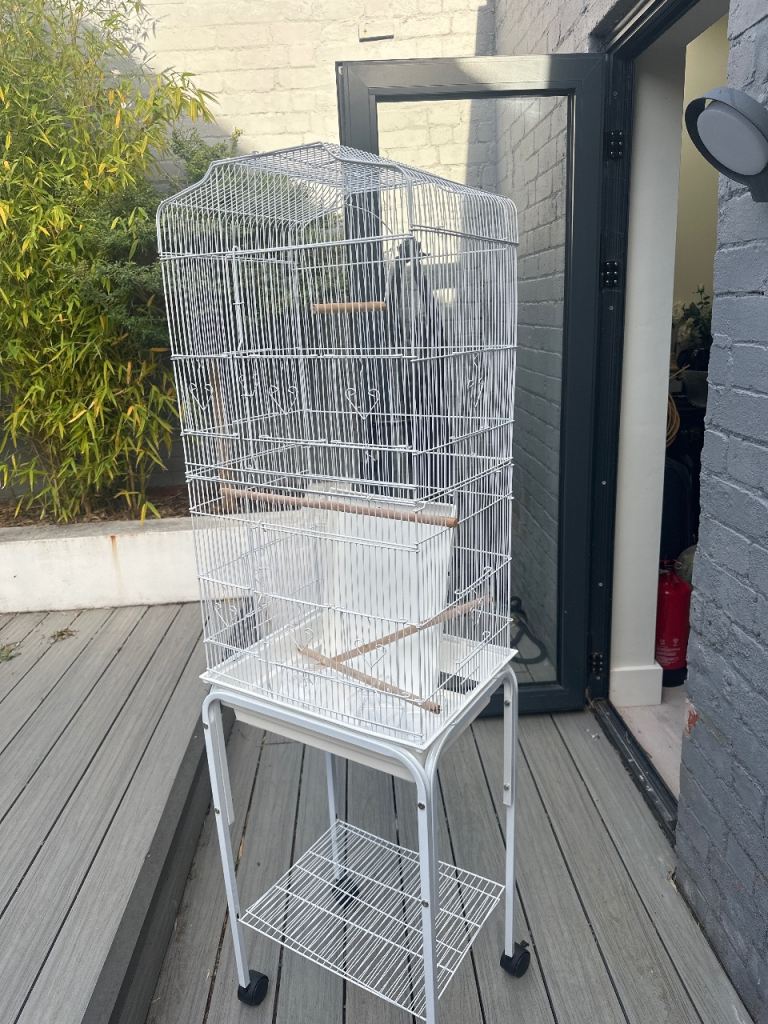 White Bird Cage with Stand and Perches