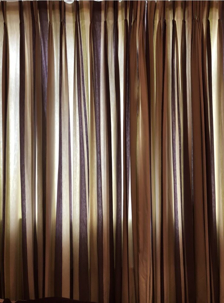 Pair of Heavy linen quality curtains purple stripes 