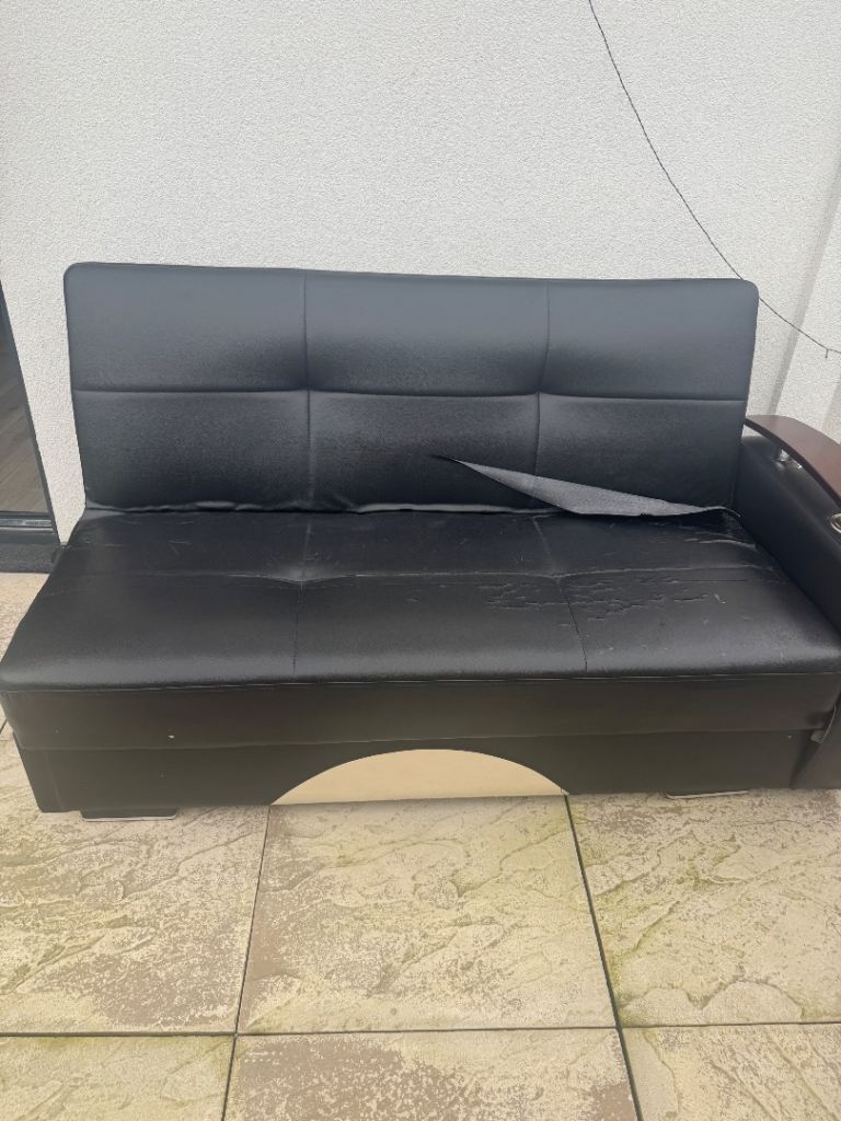 Black Faux Leather Sofa Bed – Newbury Park, Ilford – Collection Only