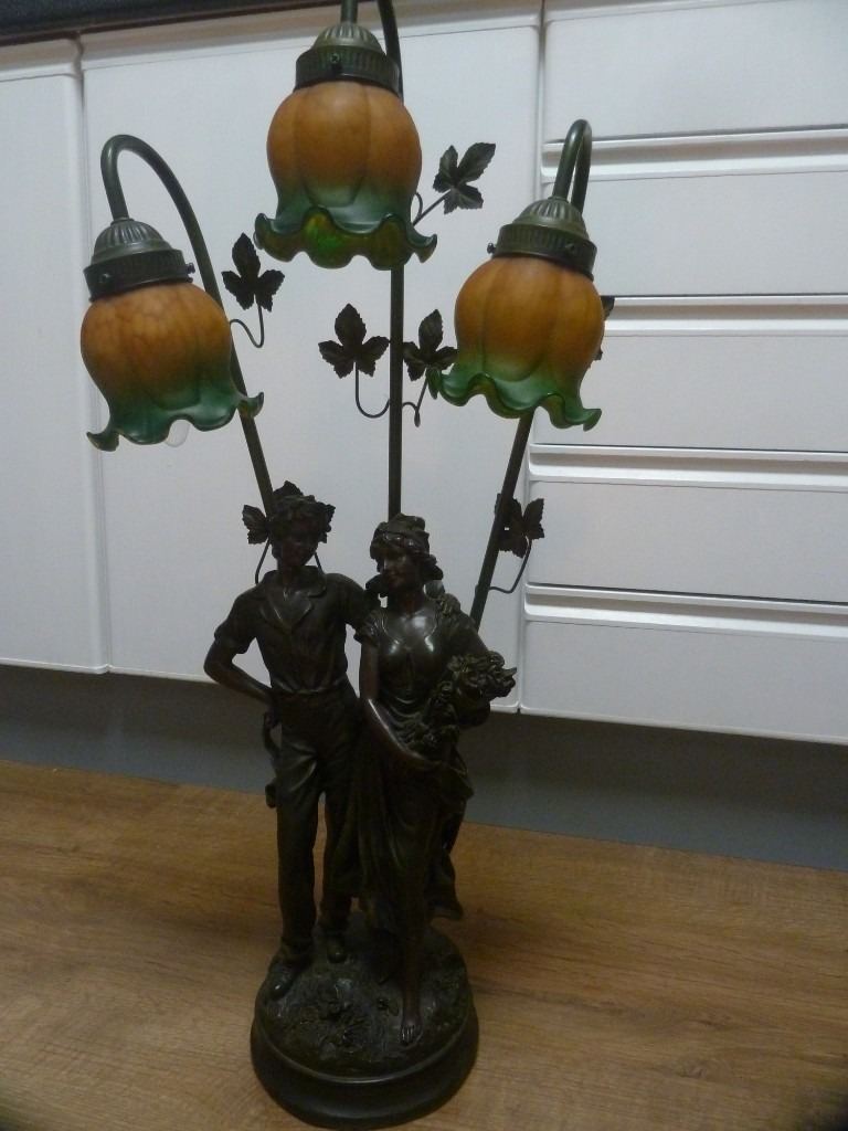 Vintage Art Nouveau style bronzed 'lover' table/floor lamp