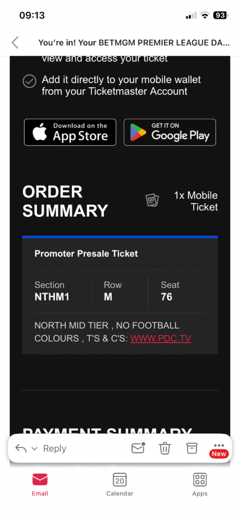 1 Ticket for Premier League Darts Belfast 2026