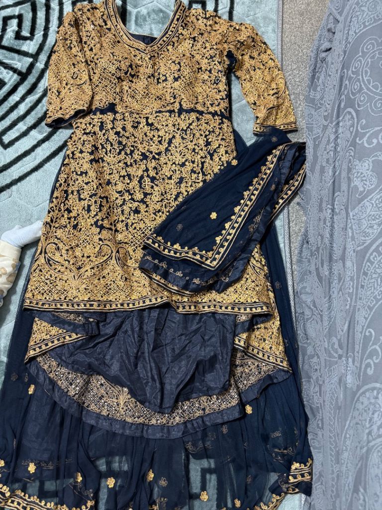 Beautiful Navy Blue and Gold Traditional Dress – Good Condition