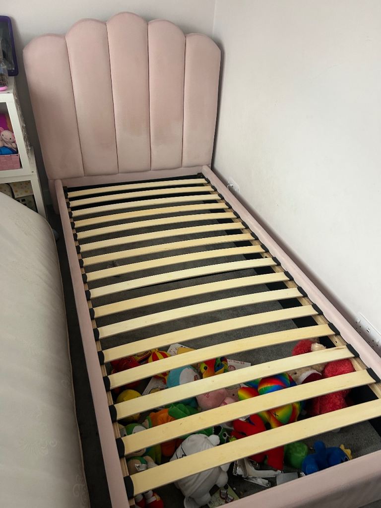 Pink plush velvet single bed frame 