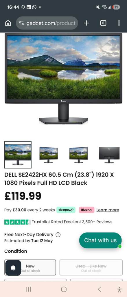 DELL Monitor SE2422HX 60.5 cm (23.8") 1920 x 1080 pixels Full HD LCD Black