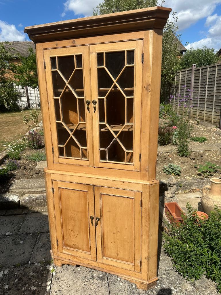 Pine corner cabinet storage