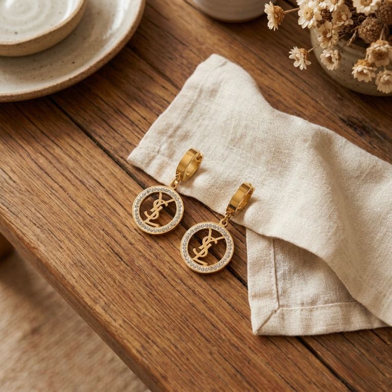 Designer Inspired Gold & Crystal Monogram Earrings