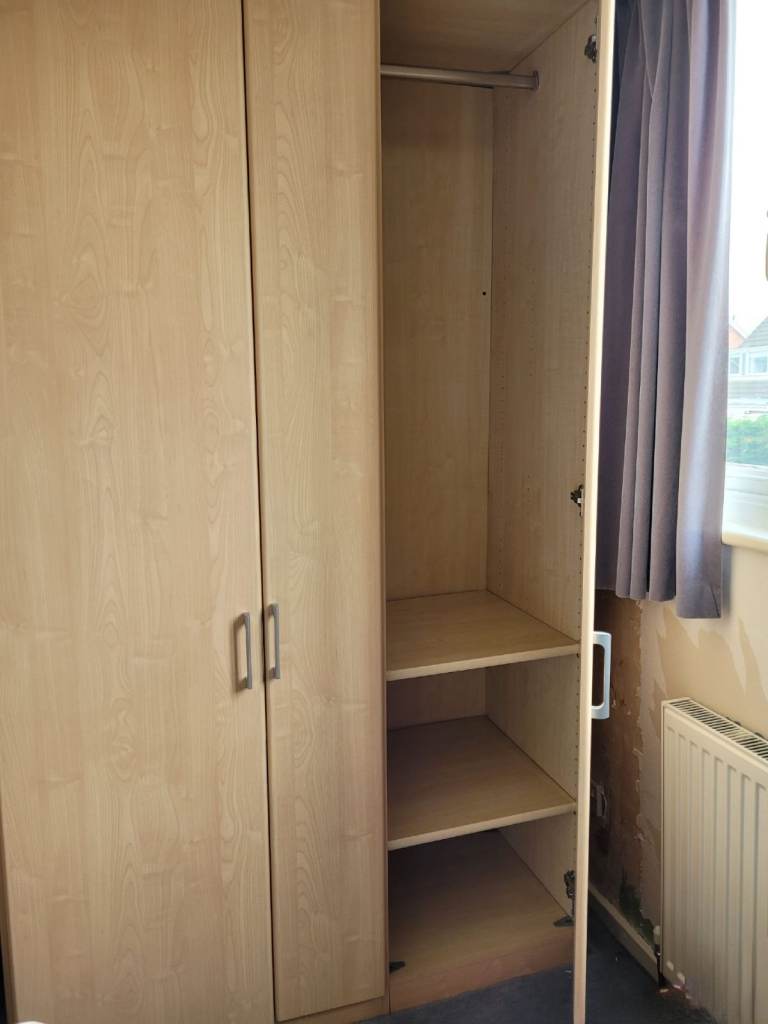 Large Light Wood Wardrobe with Hanging Rail and Shelving