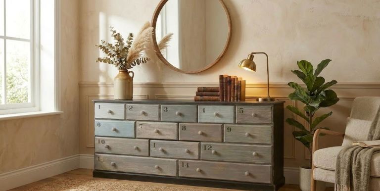 Title: SUPERB SOLID PINE CHEST - MASSIVE WEIGHT / INDUSTRIAL NUMBERED STYLE