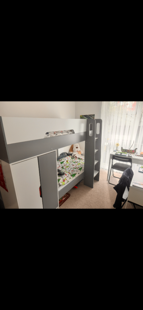Flair Benito Bunk Bed with Wardrobe – White & Grey