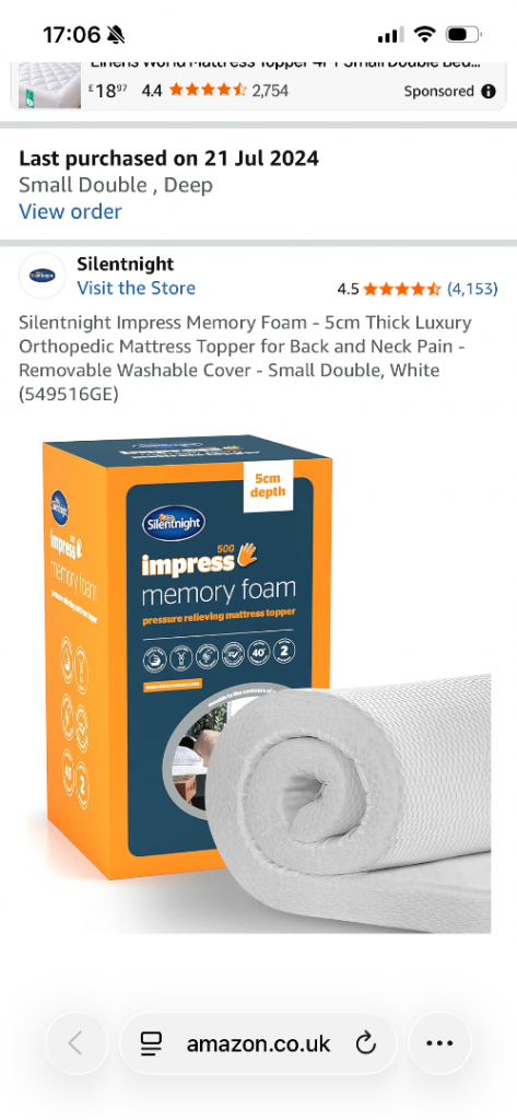 Mattress topper - silent night memory foam - small double