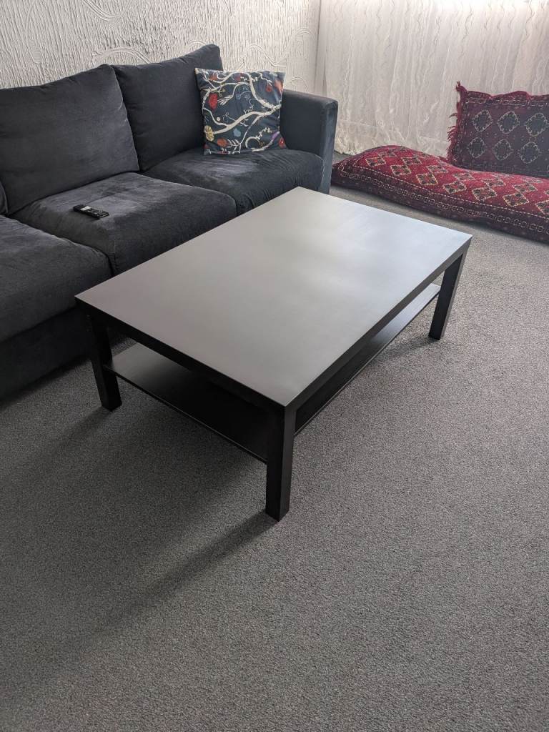 Black Wooden Coffee Table with Shelf – Good Condition