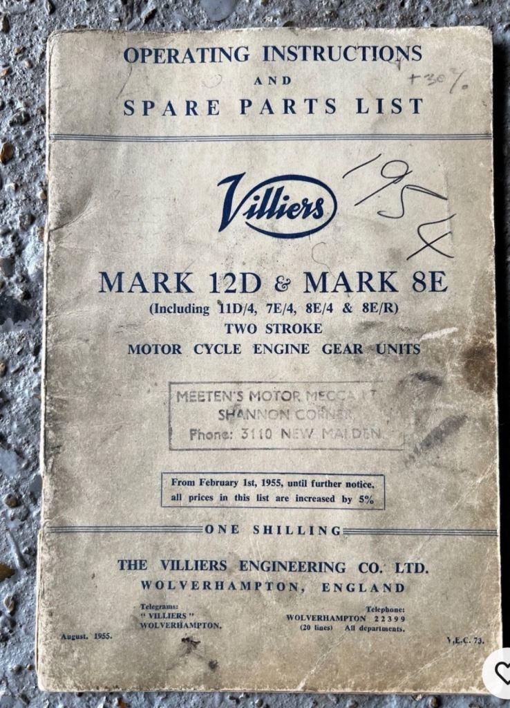 Villiers two stroke engine instructions and spare parts list