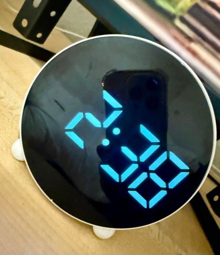 Modern LED Digital Alarm Clock – White, Good Condition