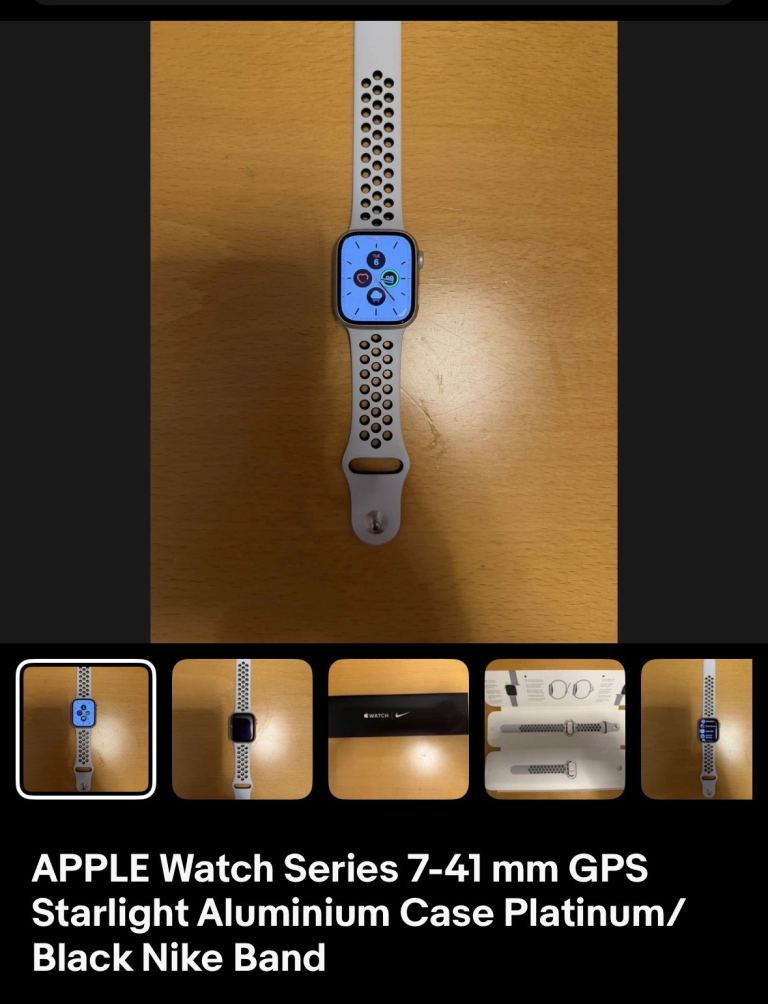 APPLE Watch Series 7-41 mm GPS Starlight Aluminium Case Platinum/Black Nike Band
