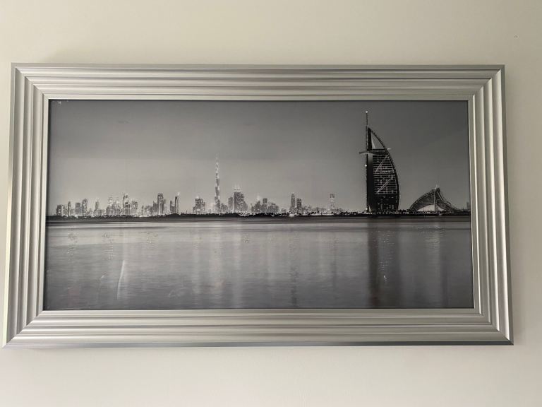 image for Dubai skyline framed picture with silver frame 