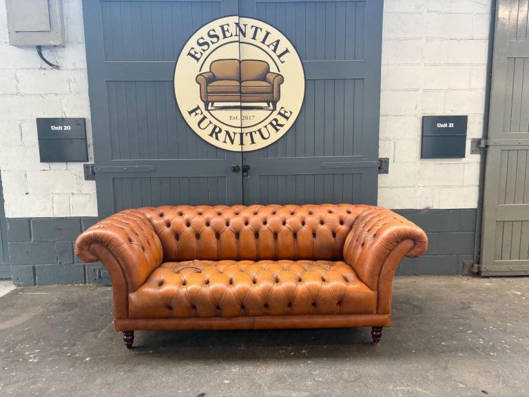 Tanned leather chesterfield sofa, FREE DELIVERY 