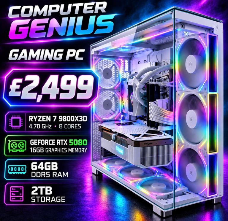 White RGB Gaming PC | Ryzen 7 9800X3D | RTX 5080 16GB | 64GB DDR5 | 2TB ...
