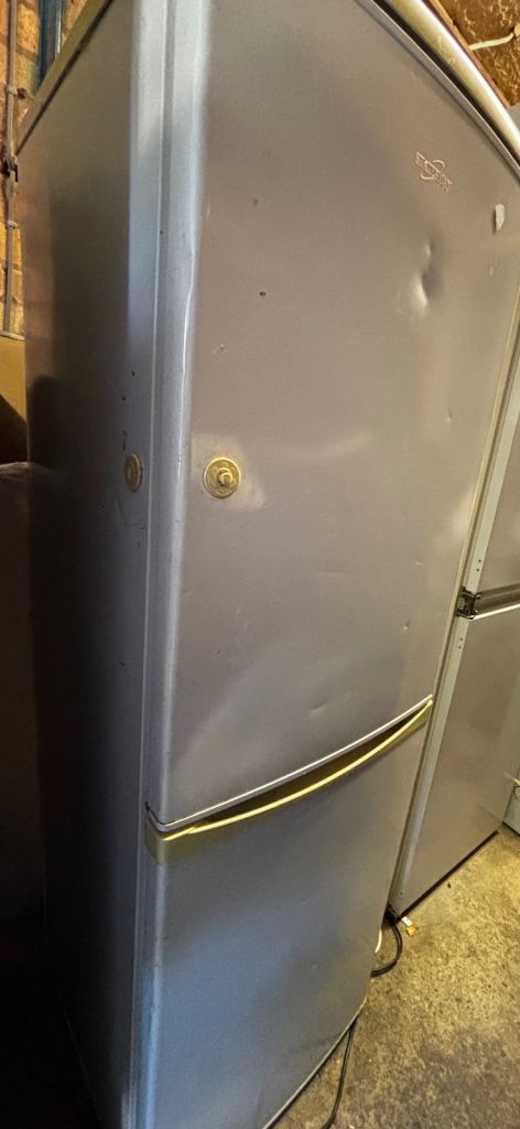 Grey Fridge Freezer with Dents – Fair Condition
