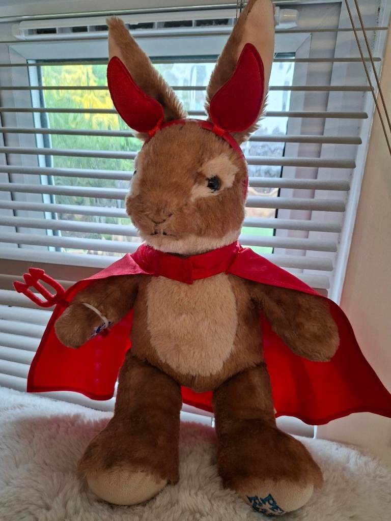 Build-A-Bear Peter Rabbit Plush Toy with Red Cape and Horns