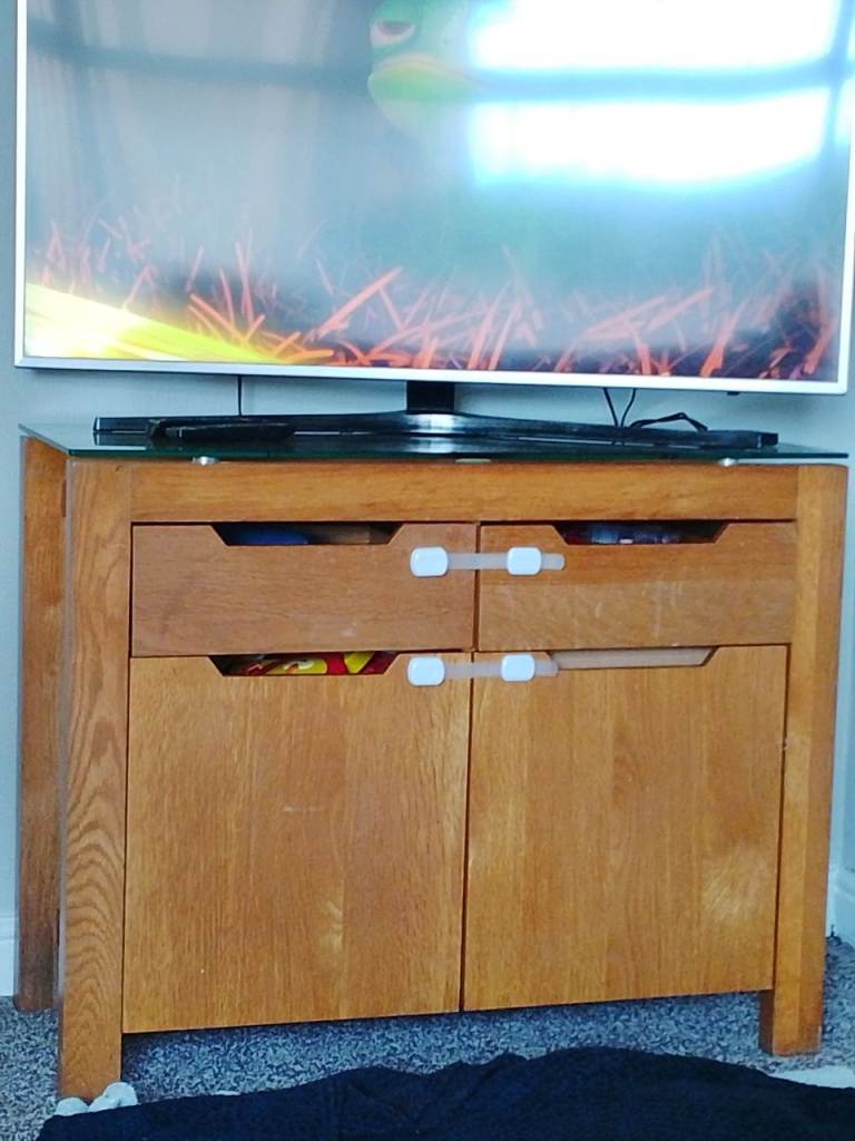 Solid oak Console Table / Sideboard with Glass Top
