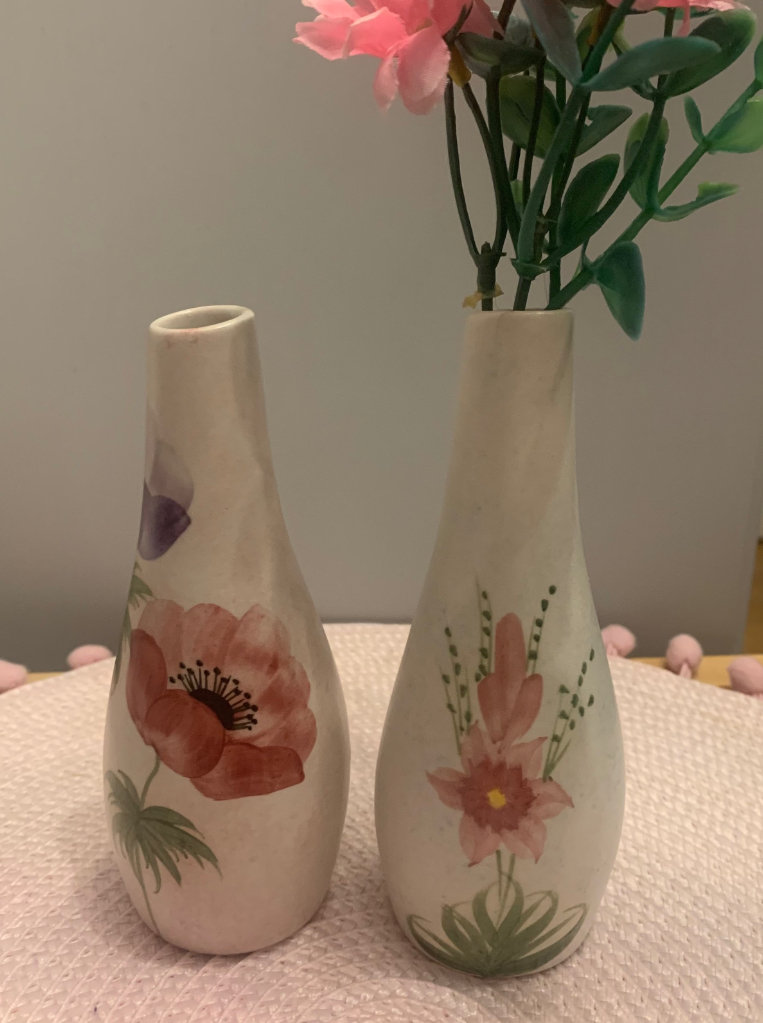 A pair of  E Redford pottery bud vases 1950s  