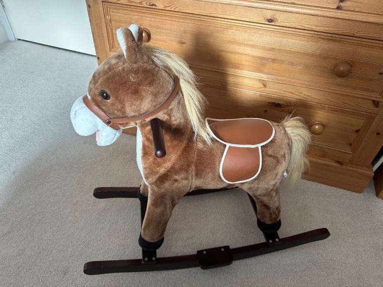 Kids Wooden Rocking Horse Plush Ride On Toy for Children - Excellent Condition 