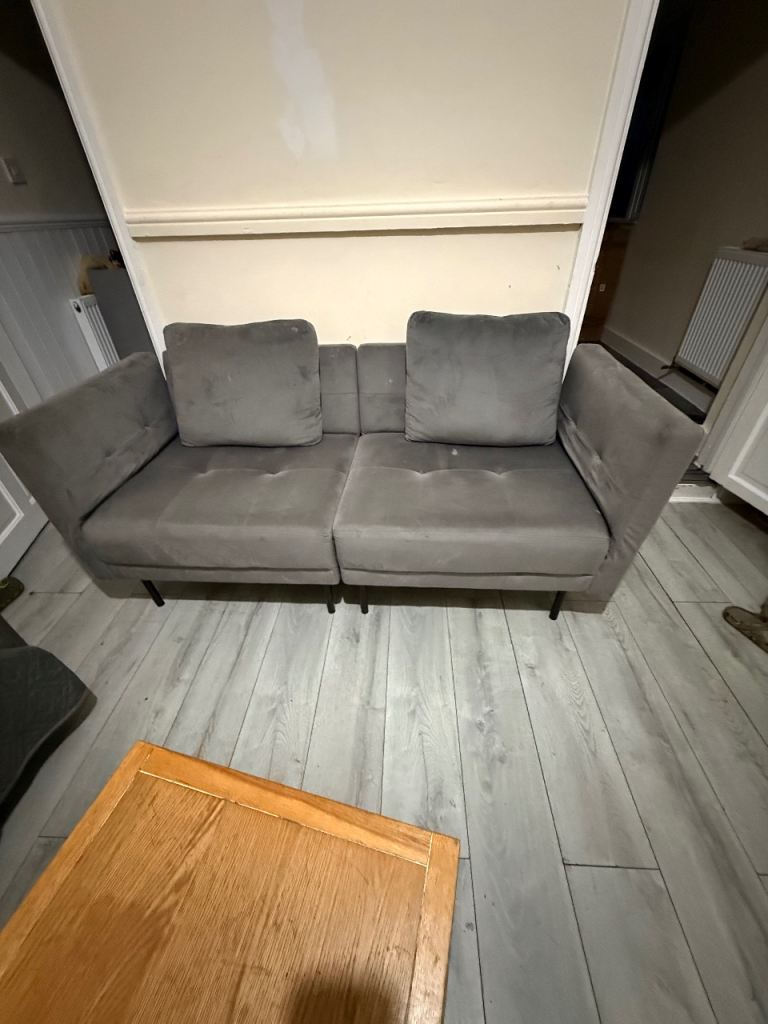 Grey Fabric Two-Seater Sofa – Good Condition